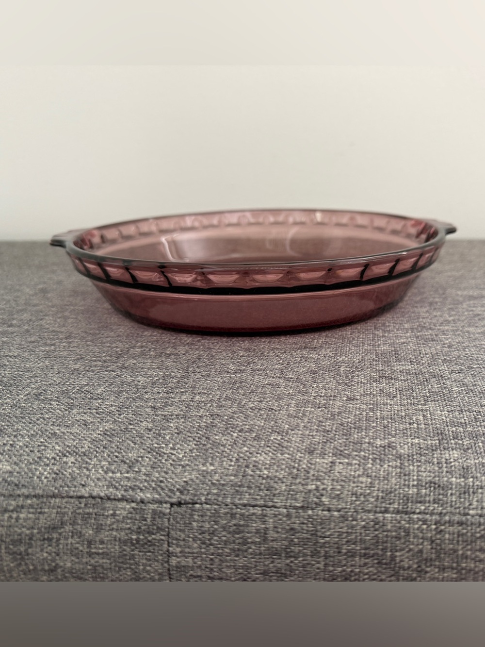 Pyrex Vintage 90s Cranberry Glass Pie Plate 229 Crimped Edge Scalloped Handles